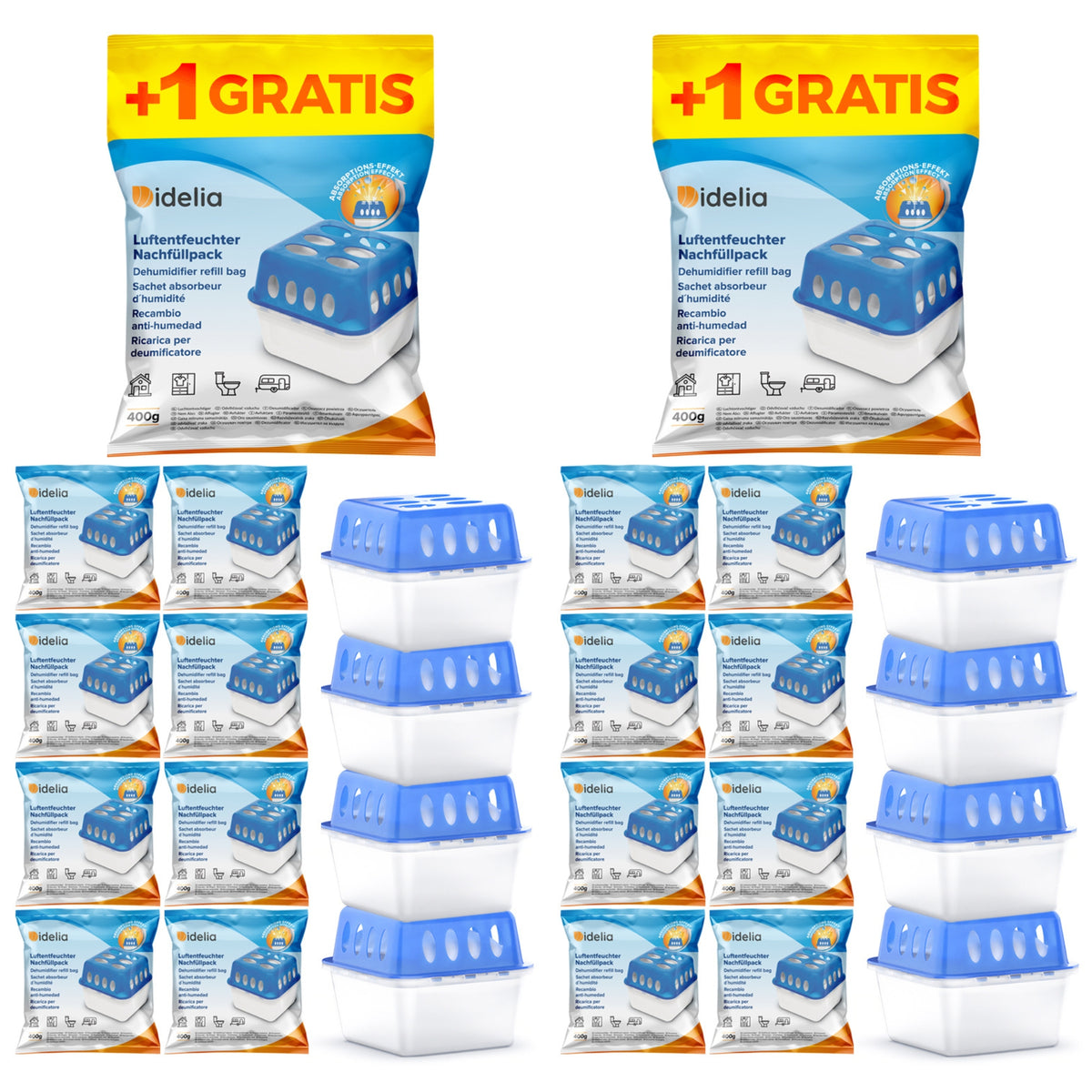 8x Luftentfeuchter + 18 Nachfüllpacks – Spar-Bundle